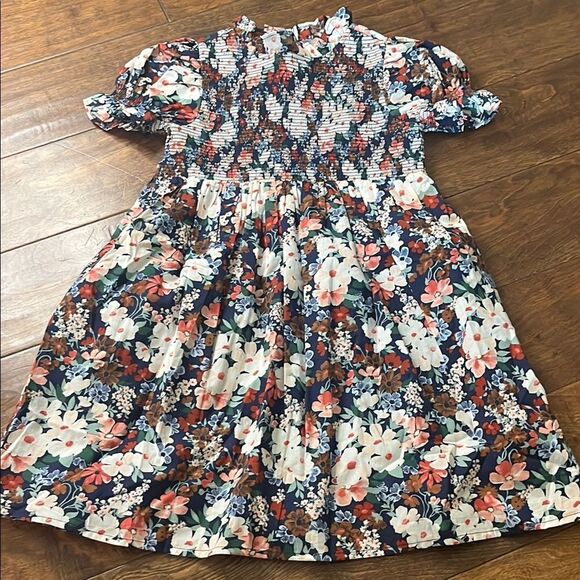 Janie and Jack The Hannah Floral Smocked Puff-Sleeved Dress, size 7 - Picture 1 of 9